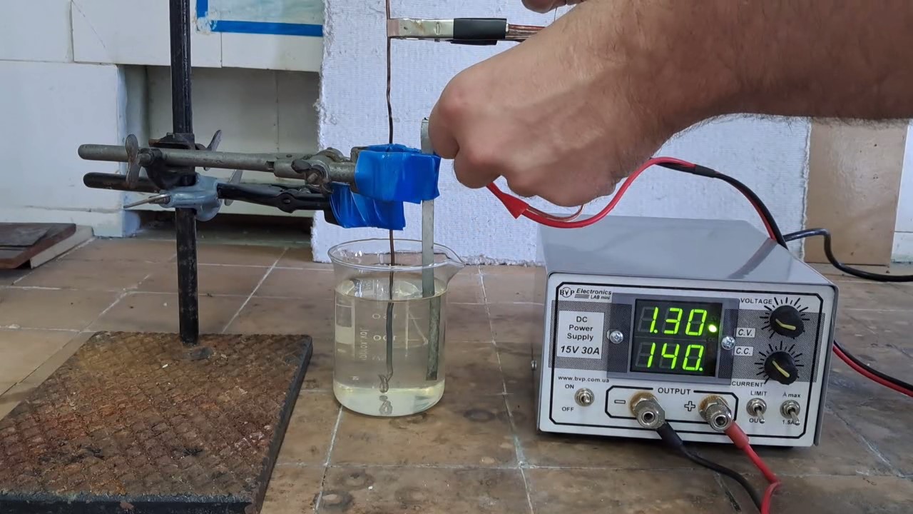 Electrolysis of hydrochloric acid (test of power supply unit)